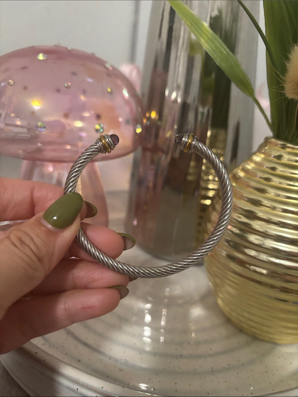 DY Silver Twisted Cable Cuff Bracelet with Gold Accents